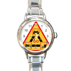 Gamer-geek-video-game-sign-fan Round Italian Charm Watch by Jancukart