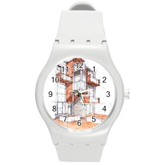 Rag-flats-onion-flats-llc-architecture-drawing Graffiti-architecture Round Plastic Sport Watch (m) by Jancukart