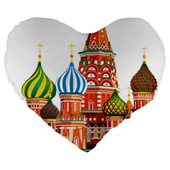 Moscow-kremlin-saint-basils-cathedral-red-square-l-vector-illustration-moscow-building Large 19  Premium Heart Shape Cushions by Jancukart