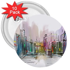 Drawing-watercolor-painting-city 3  Buttons (10 Pack) 