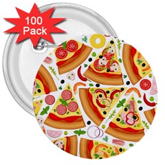 Pizza Love 3  Buttons (100 Pack)  by designsbymallika