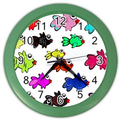 Fish Fishes Marine Life Swimming Water Color Wall Clock by Sapixe