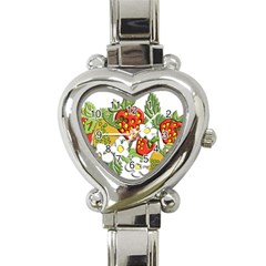 Strawberries Berry Strawberry Leaves Heart Italian Charm Watch by Wegoenart