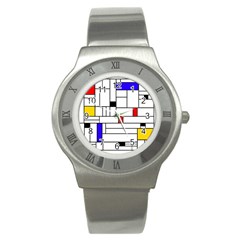 Illustration Geometric Abstract Plates Mosaic Stainless Steel Watch by Wegoenart