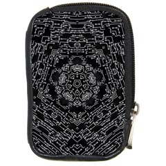 Illustration Black White Rosette Mandala Ornament Wallpaper Compact Camera Leather Case by Wegoenart