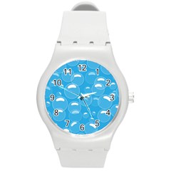 Pattern Blue Bubble Pattern Background Round Plastic Sport Watch (m) by Amaryn4rt