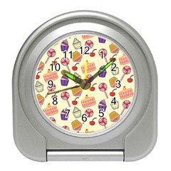 Food Illustration Cupcake Pattern Lollipop Travel Alarm Clock by Amaryn4rt