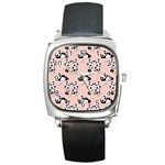 Pattern Panda Bear Square Metal Watch Front