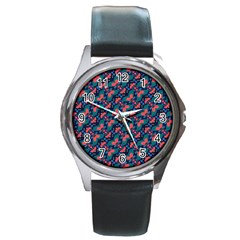 Illustration Tile Pattern Patchwork Round Metal Watch by danenraven