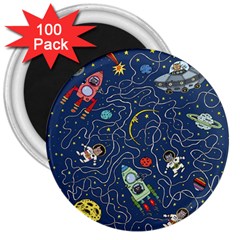 Illustration Cat Space Astronaut Rocket Maze 3  Magnets (100 Pack) by Ravend