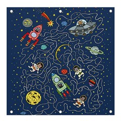 Illustration Cat Space Astronaut Rocket Maze Banner And Sign 4  X 4  by Ravend