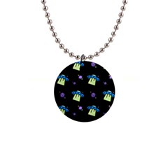 Illustration Cosmos Cosmo Rocket Spaceship Ufo 1  Button Necklace by danenraven