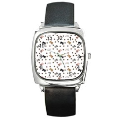 Illustration Cat Paw Background Pattern Cute Square Metal Watch by danenraven