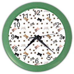 Illustration Cat Paw Background Pattern Cute Color Wall Clock by danenraven