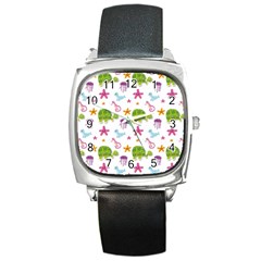 Turtle Animal Sea Life Square Metal Watch by danenraven