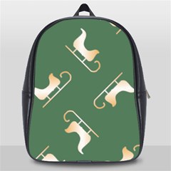 Gold Santa s Sleigh Green Print School Bag (large) by TetiBright