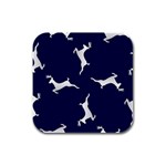 Silver Reindeer Blue Rubber Square Coaster (4 pack) Front