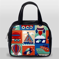 Toy Transport Cartoon Seamless-pattern-with-airplane-aerostat-sail Yacht Vector Illustration Classic Handbag (one Side) by Jancukart