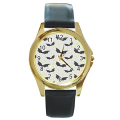 Boo! Bat Rain - Halloween Decor  Round Gold Metal Watch by ConteMonfrey