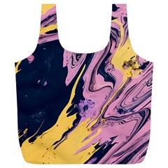 Pink Black And Yellow Abstract Painting Full Print Recycle Bag (xl) by Wegoenart