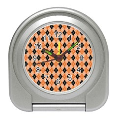 Halloween Inspired Black Orange Diagonal Plaids Travel Alarm Clock by ConteMonfrey