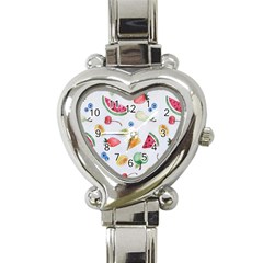 Fruit Summer Vitamin Watercolor Heart Italian Charm Watch by Wegoenart