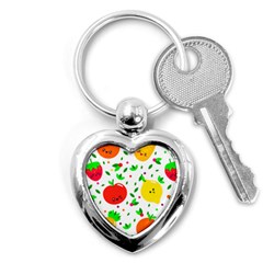 Pattern Fruit Fruits Orange Green Key Chain (heart) by Wegoenart