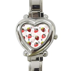 Strawberry Fruit Pattern Background Heart Italian Charm Watch by Wegoenart