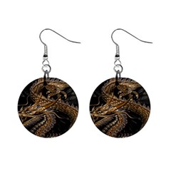 Gold And Silver Dragon Illustration Chinese Dragon Animal Mini Button Earrings by danenraven