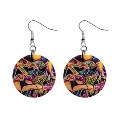 Doodle Wallpaper Texture Grafiti Multi Colored Art Mini Button Earrings by danenraven