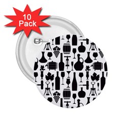 Wine Pattern Black White 2 25  Buttons (10 Pack)  by Jancukart