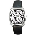 Wine Pattern Black White Square Metal Watch Front