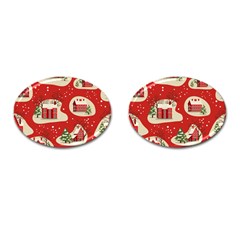 Christmas New Year Seamless Pattern Cufflinks (oval) by Jancukart