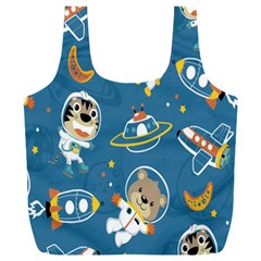 Seamless-pattern-funny-astronaut-outer-space-transportation Full Print Recycle Bag (xxl) by Jancukart