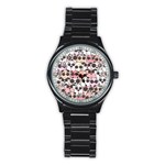 Cute-dog-seamless-pattern-background Stainless Steel Round Watch Front