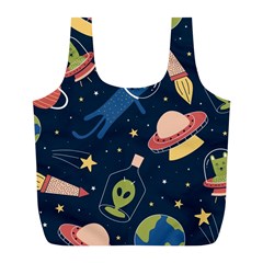 Seamless Pattern With Funny Alien Cat Galaxy Full Print Recycle Bag (l) by Wegoenart