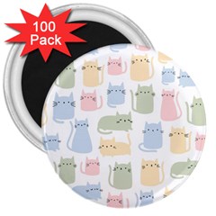 Cute-cat-colorful-cartoon-doodle-seamless-pattern 3  Magnets (100 Pack) by Wegoenart