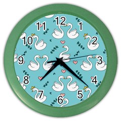 Elegant Swan Pattern Design Color Wall Clock by Wegoenart