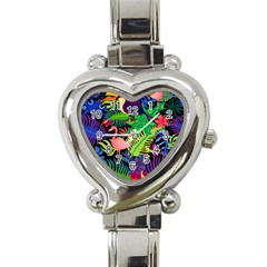 Tropical-exotic-colors-seamless-pattern Heart Italian Charm Watch by Wegoenart