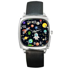 Space And Astronomy Decorative Symbols Seamless Pattern Vector Illustration Square Metal Watch by danenraven