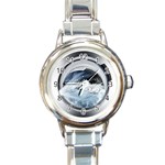 Gray Washing Machine Illustration Round Italian Charm Watch Front