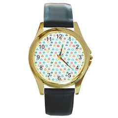 Christmas Textur Round Gold Metal Watch by artworkshop