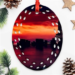 New York City Urban Skyline Harbor Bay Reflections Ornament (oval Filigree)