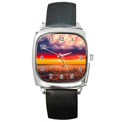 Denmark Sunset Dusk Sky Clouds Sea Ocean Water Square Metal Watch by danenraven