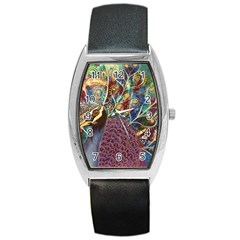 Peacock Mixed Media Bird Animal Barrel Style Metal Watch by danenraven