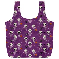 Background Halloween Pattern Pumpkin Skeleton Bat Full Print Recycle Bag (xxl) by Ravend