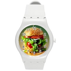 Hamburger Cheeseburger Burger 3d Render Snack Round Plastic Sport Watch (m) by Pakemis