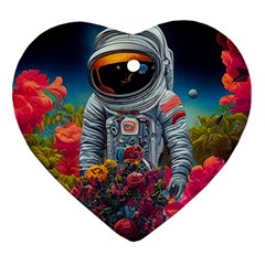 Astronaut Universe Planting Flowers Cosmos Galaxy Heart Ornament (two Sides) by Pakemis