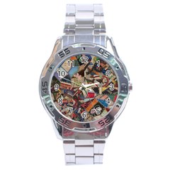 Background Embroidery Pattern Stitches Abstract Stainless Steel Analogue Watch by Pakemis