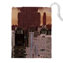 Skyline Skyscrapers Futuristic Sci-fi Panorama Drawstring Pouch (4xl) by Pakemis